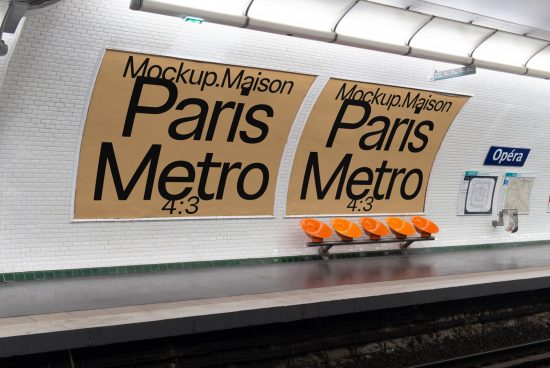 Paris metro station mockup with realistic billboards for design presentation, digital asset for graphic designers, high-quality advertisement template.