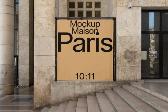 Urban street mockup sign featuring bold typography with words Mockup Maison Paris, perfect for presentations, advertising mockups, design display.