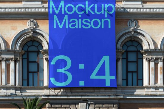 Urban billboard mockup on classic architecture building, for presenting design work and advertising in a realistic setting, good for designers.