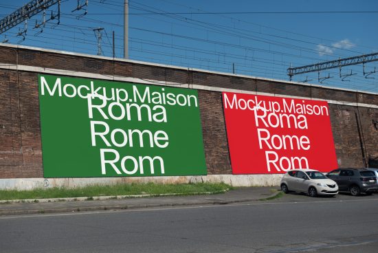 Billboard mockup on urban building wall displaying bold typeface design, ideal for presentation of fonts or advertising graphics by designers.