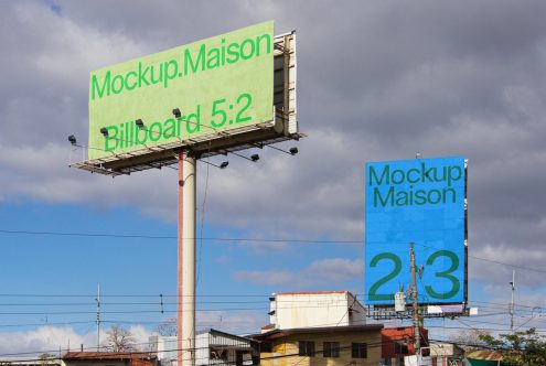 Billboard mockup templates in a realistic setting with clear sky background, suitable for advertising design presentations.