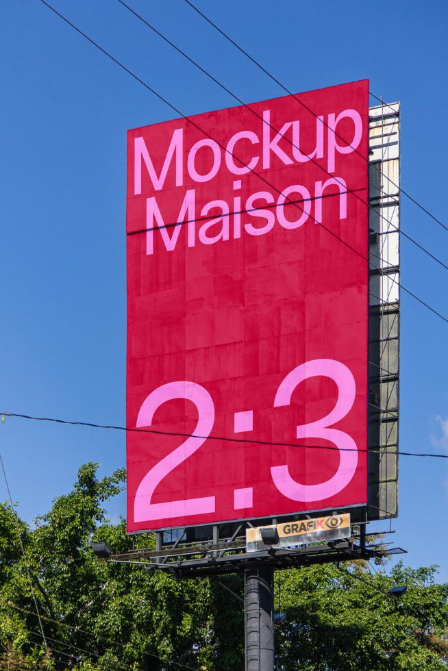 Outdoor billboard mockup with a clear sky background, ideal for showcasing advertising designs. Suitable for designers creating mockups.