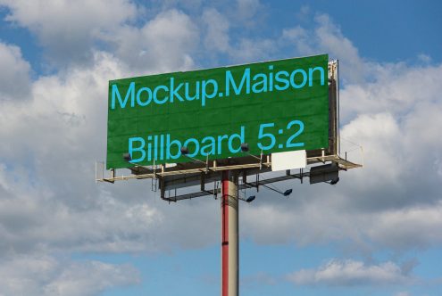 Outdoor billboard mockup on clear day, realistic advertising structure, blank template for design presentation, high-resolution digital asset.