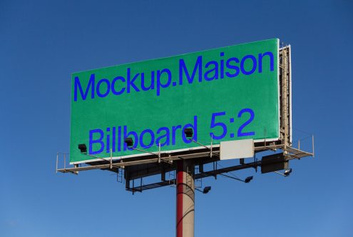 Outdoor billboard mockup in daylight with clear blue sky, ideal for presenting advertising designs, suitable for designers and marketers.