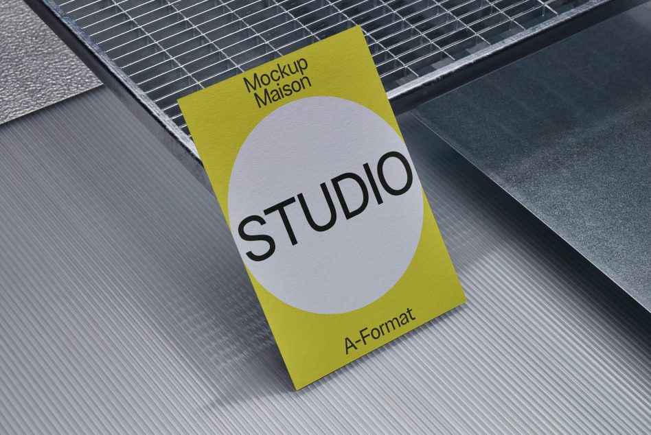 Professional business card mockup on textured metal surface with modern design, ideal for presentations and branding for designers.