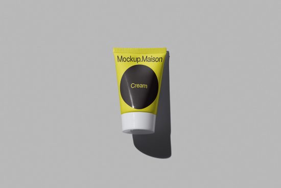 Cosmetic tube product mockup with minimalist branding placed on neutral background, ideal for presentations and packaging designs.