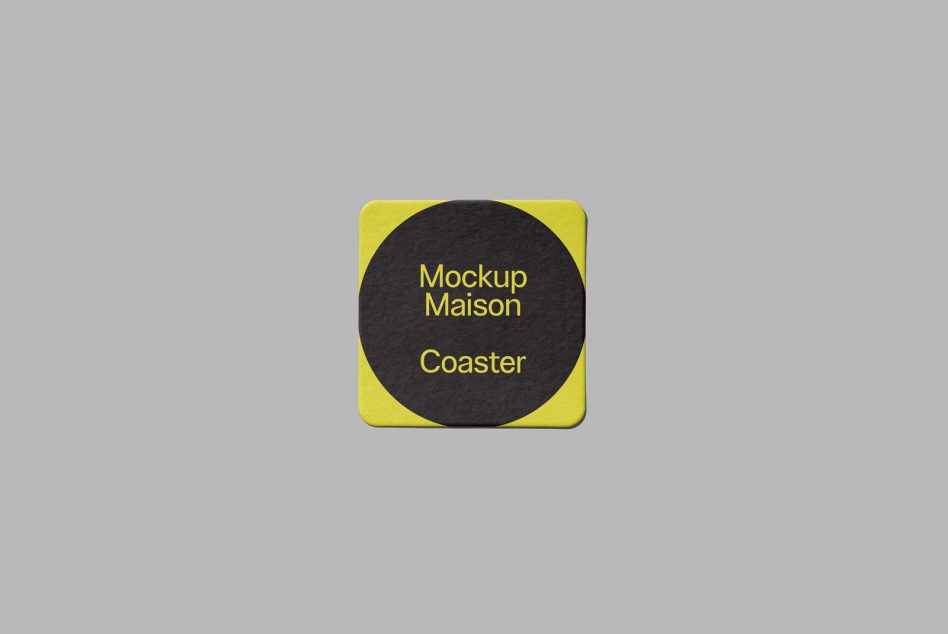 Yellow rounded square with black circle in center showing yellow text