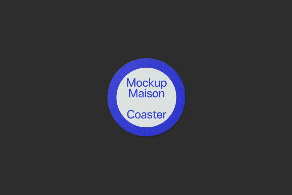 Blue coaster mockup on dark background, ideal for presentations and branding designs for designers, high-resolution digital asset.