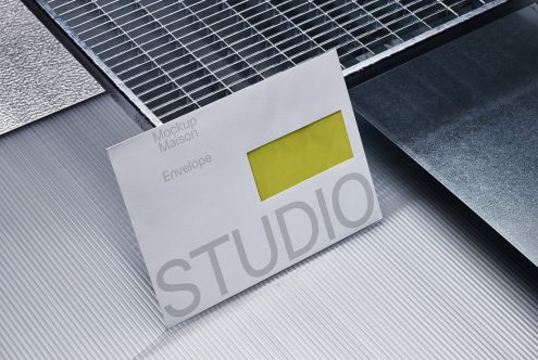 Professional envelope mockup for design presentation, featuring clean, modern aesthetics with Studio text and branding space.