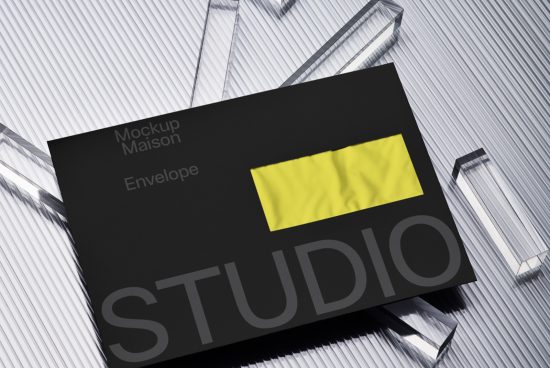 Professional envelope mockup on textured background, ideal for branding presentation and design assets for graphic designers.