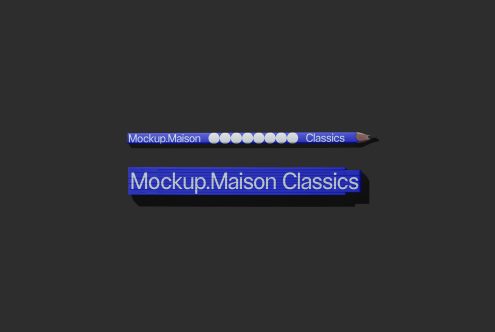 Creative pencil and book graphic mockup with blue branding for designers showcasing Mockup.Maison Classics in a sleek, modern design.