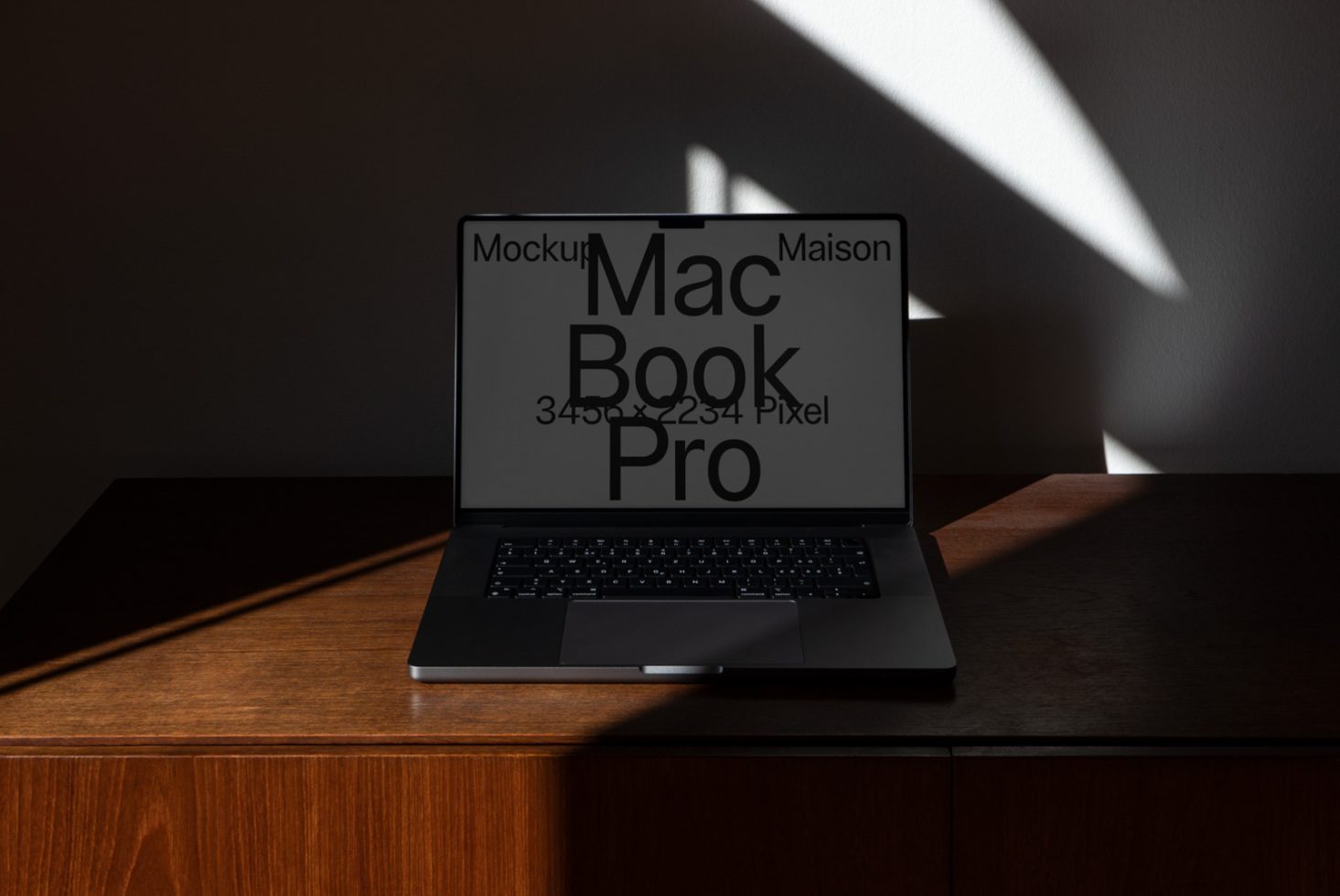 Laptop on desk with screen mockup in natural light, suitable for graphic designers to display their work, realistic digital device template.