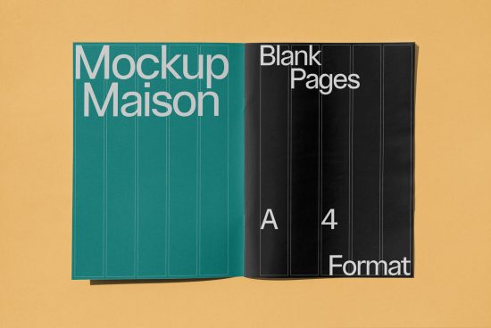 Mockup design showing two magazines with teal and black covers on yellow background - includes text for templates or graphics.