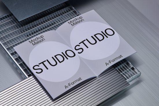 Professional business card mockup on textured metal surface for graphic designers, showcasing modern font and minimal design.