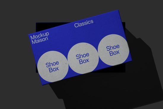 Creative blue business card mockup with shadow overlay, featuring shoe brand design, designer mockup for graphics and templates.