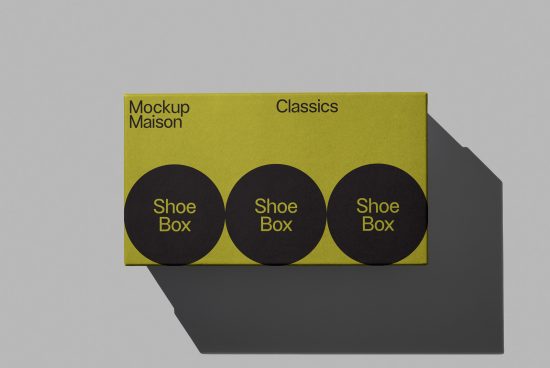 Professional shoe box mockup in green and black showcasing three views stacked for designers and product packaging displays.