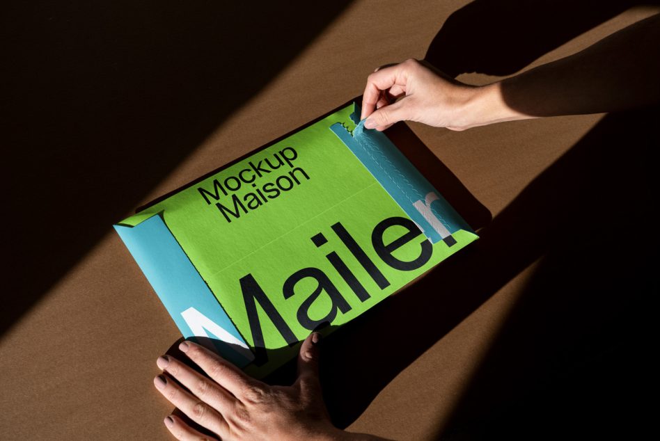 Hands holding bright green folded leaflet with black text