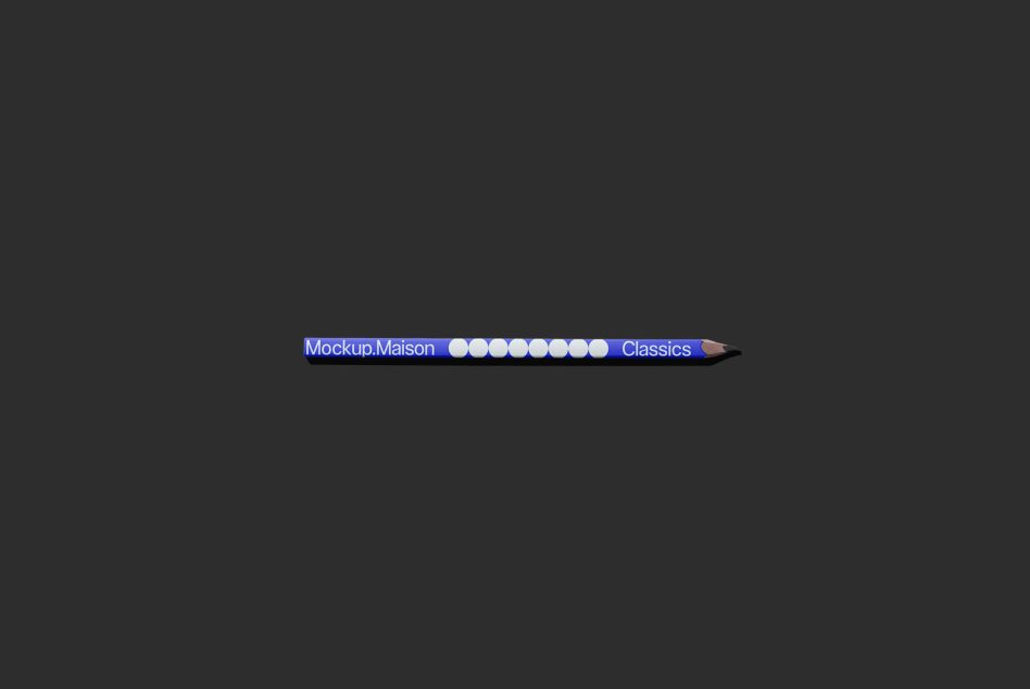 Minimalistic pencil mockup with editable branding for designers and stationery templates, showcased on a plain dark background.