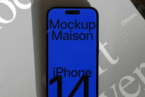 Realistic iPhone mockup on textured background for app design presentation, showcasing sleek screen and modern style, perfect for designers.