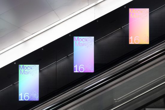 Modern vertical billboard mockups displayed in a dark subway station setting ideal for advertising presentations and urban designs.