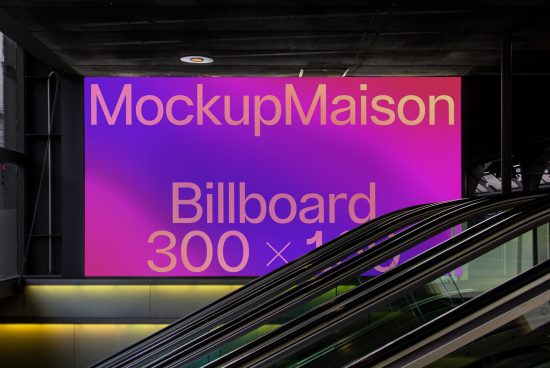 Digital billboard mockup in urban setting showcasing large purple advertising space for designers and marketers.