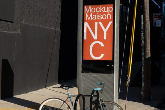Urban street mockup on a billboard with bold typography "Mockup Maison NYC", ideal for branding presentations and cityscape design visuals.