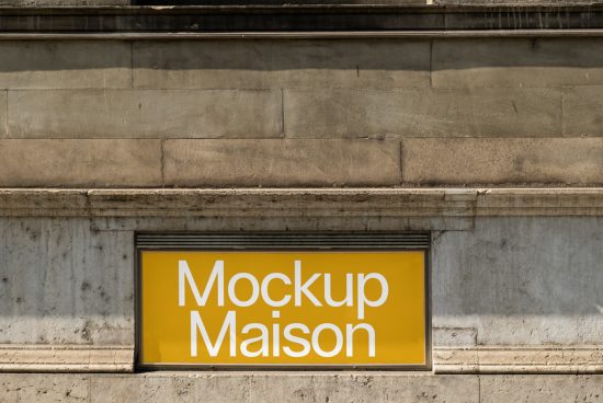 Urban billboard mockup with bold typography on yellow background, ideal for showcasing outdoor advertising designs for designers.