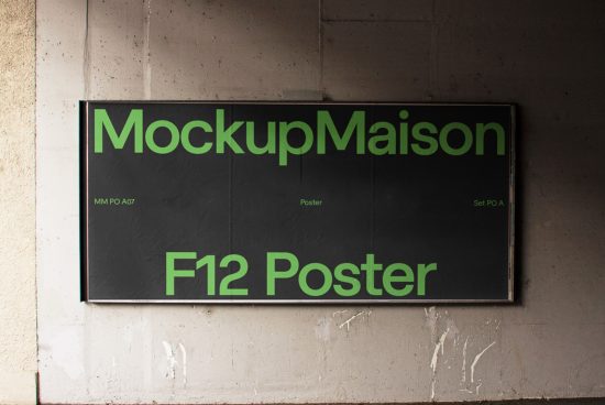 Wall-mounted poster mockup displayed in an urban setting with bold typography for graphic design, branding, and advertising presentation.