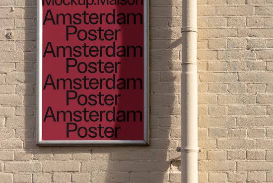Urban poster mockup on brick wall showcasing repetitive typography design, ideal for graphic templates and font display.