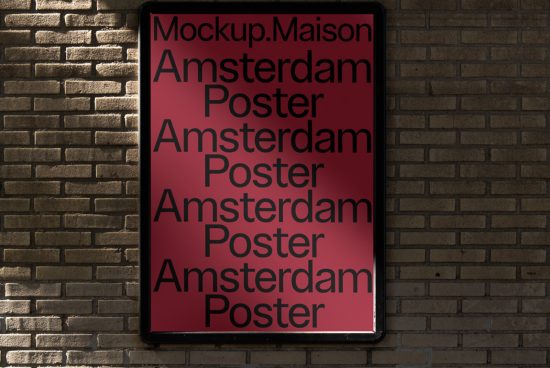 Poster mockup on brick wall showcasing bold font, ideal for graphic design presentations and urban style advertising.