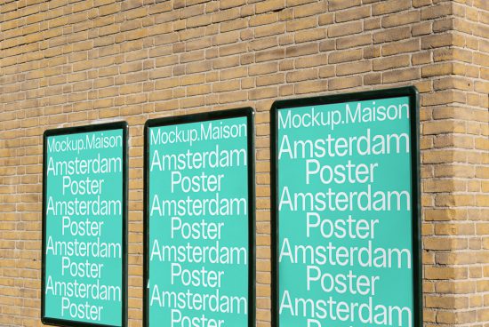 Urban poster mockups on brick wall, perfect for designers to showcase advertising projects, branding designs in a realistic setting.