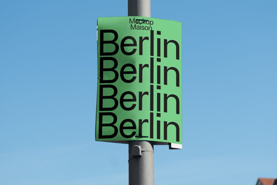 Bright green outdoor sign mockup showing Berlin repeated on metal pole