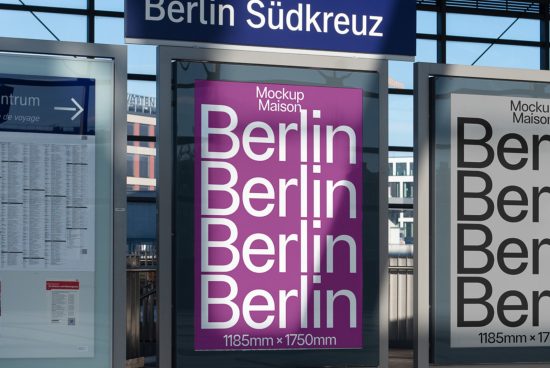 Outdoor billboard mockup at Berlin Sudkreuz station featuring a repetitive design for showcasing typography or branding.