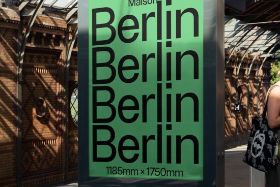 Outdoor billboard mockup showcasing bold typography with the word Berlin repeated, ideal for designers working on advertising and urban projects.