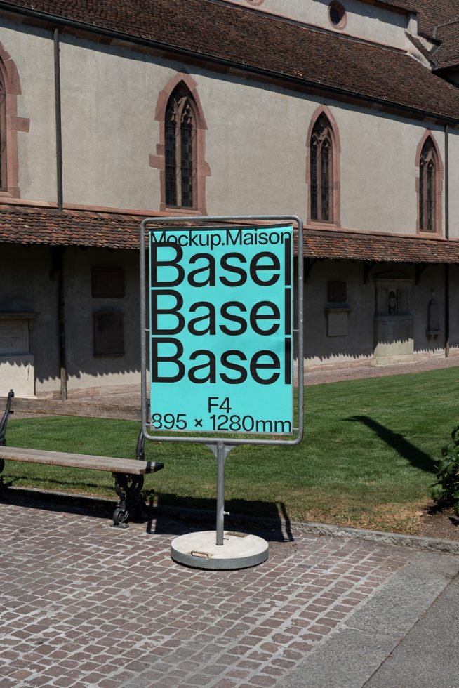 Outdoor advertising mockup of a billboard sign with clear blue sky, displaying design space for digital asset marketing to designers.