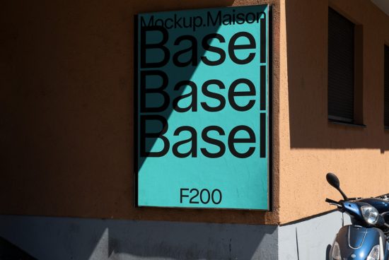 Bold typography poster mockup on urban wall with shadow, showcasing font design and style for outdoor advertising, graphic display.