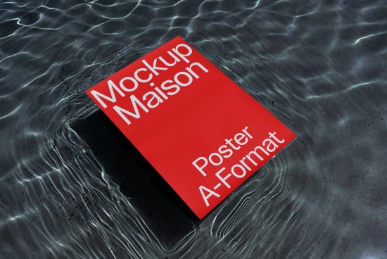 Red book mockup design floating on water surface. Perfect for graphic designers to showcase portfolio and cover designs.