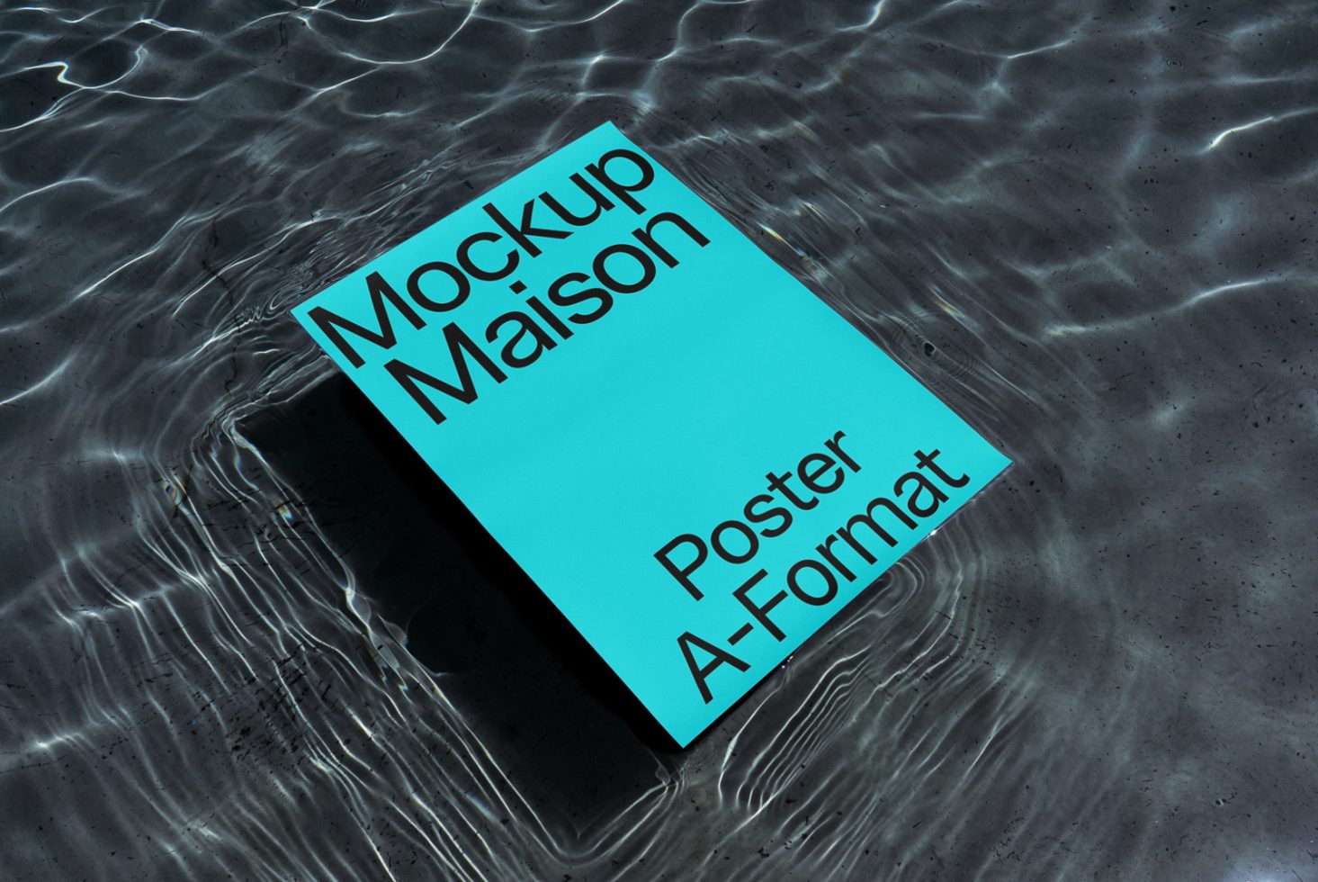 Floating poster mockup with reflective water background, ideal for realistic branding presentations and aquatic-themed design projects.