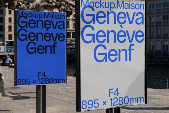 Outdoor billboard mockup showcasing multiple languages with dimensions, suitable for graphic design and advertising templates.
