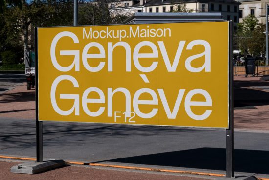 Outdoor billboard mockup with "Geneva Genève" text in urban setting for graphic design and advertising presentation.