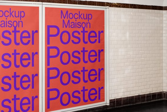 Urban poster mockup in subway station for graphic designers, perfect for showcasing advertising designs and branding.