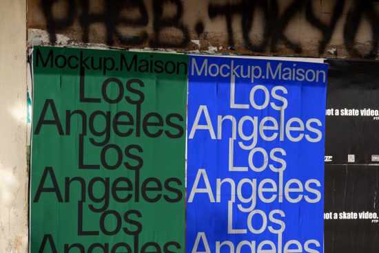 Urban poster mockups on a wall featuring text design for Los Angeles, suitable for graphic presentations, design assets.