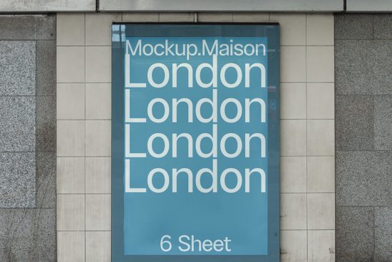 Urban billboard mockup with typographic design reading London in various sizes, showcased on a street for advertising, designers template asset.