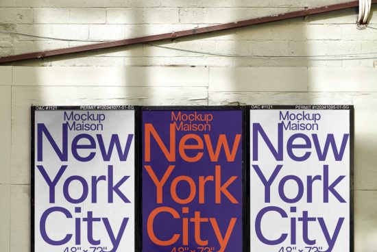 Urban poster mockups featuring bold New York City design, ideal for presenting typography, graphics, and branding in a realistic setting.