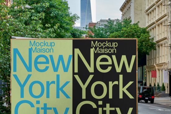 Urban billboard mockup featuring the text 'Mockup Maison New York City' on city street background, suitable for designers and ad presentations.