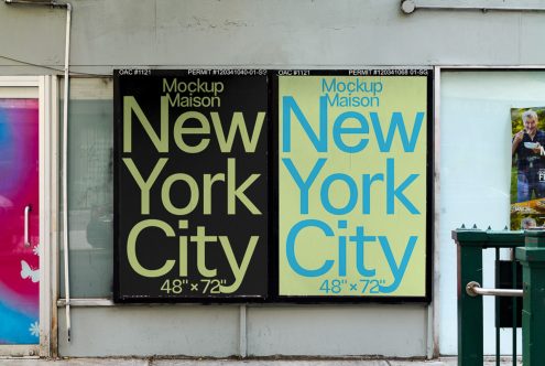 Urban poster mockup display with 'New York City' design in a street setting for graphic templates, suitable for designers' marketplace.