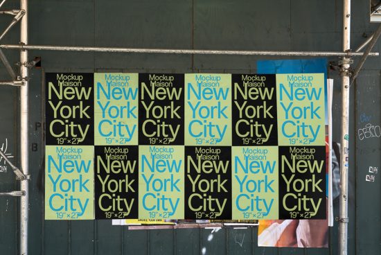 Urban poster mockup collection with New York City text for graphic designers, displayed on an old wall, showing versatile street-style presentations.