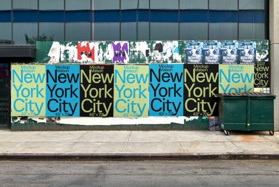 Urban billboard mockup with layered posters and typography in New York City for graphic design uses.