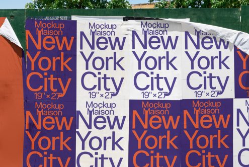 Colorful poster mockups with bold typography design, 'New York City' text, urban aesthetic for designers, ideal for graphics and templates.