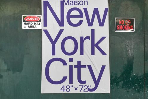 Urban poster mockup with grunge wall background, featuring New York City signage and warning stickers, perfect for designers' graphics displays.